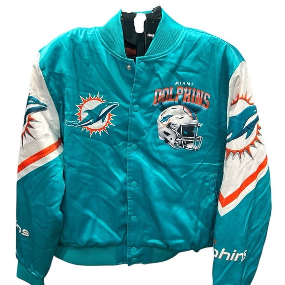 Chalk Line Miami Dolphins NFL Helmet Fanimation Satin Jacket Aqua Small